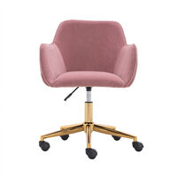 Office Chair, Modern Velvet Computer Chair with Gold Metal Legs, Swivel Desk Chair with Armrest for Indoor Home (Pink)