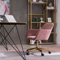 Office Chair, Modern Velvet Computer Chair with Gold Metal Legs, Swivel Desk Chair with Armrest for Indoor Home (Pink)