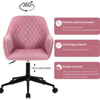 Velvet Office Chair, Modern Computer Chair with Metal Legs, Swivel Desk Chair with Arms and Back Support for Home Office (Pink)
