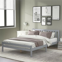 Single Bed, 4ft6 Solid Pine Wooden Bed Frame with Headboard Bedroom Furniture for Kids Teenagers Adults (Gray)