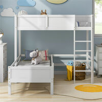 Children's Cabin Bed, 3ft High Sleeper Wooden Bunk Bed Frame with Blackborad & Ladder for Kids (White)