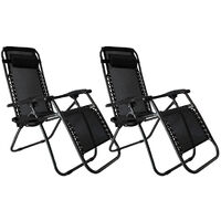 Set of 2 Sun Loungers With Cup And Phone Holder Folding Recliner for Garden Outdoor Patio Travel