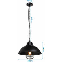 Vintage Pendant Light Ø33cm Metal Dome Hanging Ceiling Lamp, Industrial Chandelier with Cage Lampshade for Bedroom Living Room Kitchen Island (Black)