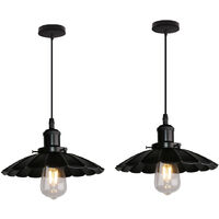 2X Industrial Pendant Light, Vintage Metal Lampshades for Ceiling Lights, Retro Chandelier Fixture with Black Holder for Living Room Dining Room Kitchen Island