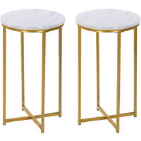 Side Table Set of 2, Modern Round End Side with Marble Effect Top and Metal Gold Frame for Living Room Bedroom, 40 x 40 x 60cm (Gold)