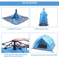 Pop Up Tent for 3-4 Persons, Waterproof Ventilated Dome Tent with Removable Rainfly Storage Bag Family Tent for Camping Fishing Hiking (Blue)