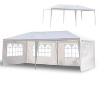 Gazebo with 4 Removable Panels, 3M x 6M Portable Waterproof PE Canopy Tent for Garden Market Stalls Party Wedding Beach Outdoor (White)