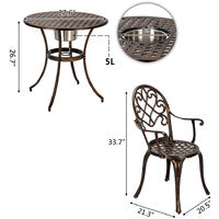 Garden Bistro Set of 3, Metal Table and Chairs Set with Ice Bucket for Outdoor Garden Patio Furniture (Bronze)