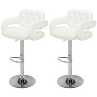 Bar Stools Set of 2 with U-shape Arms, Adjustable Swivel Gas Lift Square Leather Bar Chairs for Kitchen Breakfast Bar Counter Home Furniture (White)