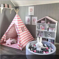 Teepee Tent for Kids, Playing Tent with Coloured Flag and Storage Bag, Playhouse for Boys and Girls (Striped Pink)