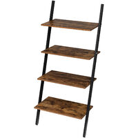 Bookshelf, 4 Tier Industrial Wooden Ladder Shelf with Metal Frame, Floor Standing Storage Shelves for Indoor Living Room Bedroom Office Balcony (Rustic Brown)
