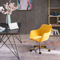 Office Chair, Modern Velvet Computer Chair with Gold Metal Legs, Swivel Desk Chair with Armrest for Indoor Home (Yellow)