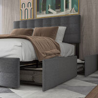 Double Bed, 4ft6 Upholstered Bed Metal Frame with 4 Storage Drawers and Adjustable Headboard Bedroom Furniture, Gray