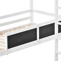 Children's Cabin Bed, 3ft High Sleeper Wooden Bunk Bed Frame with Blackborad & Ladder for Kids (White)