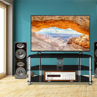 TV Stand, 100cm Black Glass TV Cabinet for 4K 8K QLED TVs LCD & Plasma Television up to 60 inch (Black)