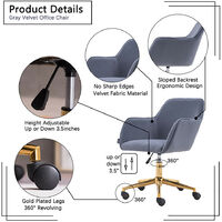 Office Chair, Modern Velvet Computer Chair with Gold Metal Legs, Swivel Desk Chair with Armrest for Indoor Home (Gray)