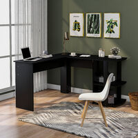 Corner Desk, L-Shaped Wood Study Writing Table with 2 Shelves, PC Laptop Table Workstation for Home Office (Black)