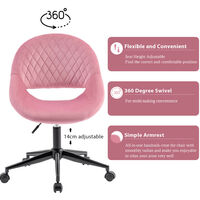 Velvet Office Chair with Armless, Modern Computer Chair with Metal Legs, Swivel Desk Chair with Back Support for Home Office (Pink)