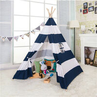 Teepee Tent for Kids, Playing Tent with Coloured Flag and Storage Bag, Playhouse for Boys and Girls (Striped Blue + White)