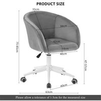 Office Chair, Modern Velvet Computer Chair with Metal Legs, Swivel Desk Chair with Arms and Back Support for Indoor Home Office (Gray)