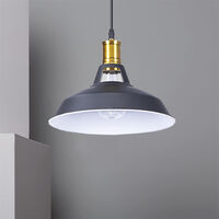 Vintage Pendant Light, Hanging Light with Dome Metal Lampshade, Retro Industrial Chandelier (Black & White, Ø27cm)