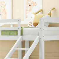 Bunk Bed for 3 People, 3ft Mid Sleeper Wooden Loft Bed Frame with Side Ladder for Kids Teens Bedroom Furniture (White)