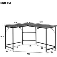 Corner Desk, L-Shaped Study Writing Table with Metal Frame, PC Laptop Table Workstation for Home Office (Black)