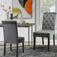 Dining Chairs Set of 4, Retro Design Velvet Upholstered Seat with Tufted Backrest for Counter Lounge Living Room Kitchen (Dark Gray)