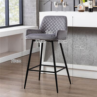 Bar Stools Set of 2, Velvet Bar Chair with Backrest Footrest Metal Legs for Kitchen Island Counter (Gray)