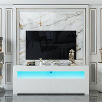 TV Stand with LED, 55in High Gloss TV Cabinet with 2 Door and Open Shelves for Living Room Furniture (White)