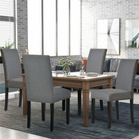 Dining Chairs Set of 4, Retro Design Linen Upholstered Seat with Backrest for Counter Lounge Living Room Kitchen (Grey)