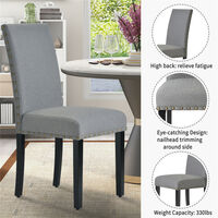 Dining Chairs Set of 4, Retro Design Linen Upholstered Seat with Backrest for Counter Lounge Living Room Kitchen (Grey)