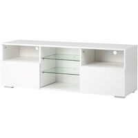 TV Stand with LED, 51in High Gloss TV Cabinet with Storage Shelves and Doors for Living Room Furniture (White)