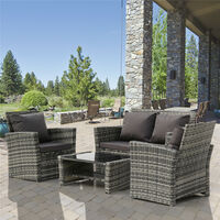 Rattan Garden Furniture Set of 4, Weatherproof Garden Dining Table Armchair Loveseat Sets for Outdoor Patio (Gray)