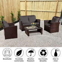 Rattan Garden Furniture Set of 4, Weatherproof Garden Dining Table Armchair Loveseat Sets for Outdoor Patio (Brown)