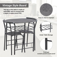 Dining Table and Chairs Set of 3, Industrial Breakfast Table Chair Set with Steel Frame for Home Kitchen Dining Room Furniture (Gray)