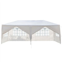 Gazebo with 6 Removable Panels, 3m x 6m Portable Heavy Duty PE Waterproof Canopy Tent for Garden Market Stalls Party Wedding Beach Outdoor (White)