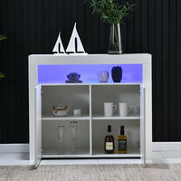 Sideboard with LED, High Gloss Buffet Cabinets, Modern Cupboard with 2 Doors for Kitchen Living Room Dining Room (White)