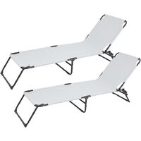 Sun Lounger Set of 2, Folding Reclining Sun Chair with Adjustable Backrest for Garden Beach Patio (Grey)