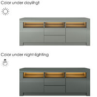 TV Stand Cabinet LED, 160cm Modern TV Entertainment Unit Bench Cupboard with 2 Drawers and Doors for Living Room (Gray)