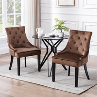 Dining Chairs Set of 4, Vintage Velvet Upholstered Seat with Tufted Backrest for Counter Lounge Living Room Kitchenn (Brown)
