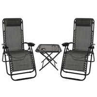 Reclining Sun Lounger and Table Set of 3, Zero Gravity Chair with Folding Table and Adjustable Head Pillow, Adjustable Foldable Camping Chair for Patio Garden Beach Pool (Gray-black)