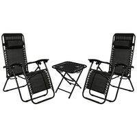 Reclining Sun Lounger and Table Set of 3, Zero Gravity Chair with Folding Table and Adjustable Head Pillow, Adjustable Foldable Camping Chair for Patio Garden Beach Pool (Black)