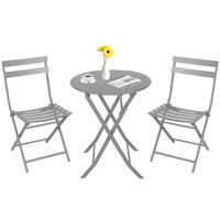 Garden Bistro Set of 3, Steel Garden Furniture Set with Folding Dining Table and Folding Chairs for Outdoor Garden Yard Porch Poolside Lawn Balcony (Gray)
