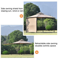 Gazebo Outdoor with Side Panel, 3m x 3m Canopy Tent Shelter with Extendable Awning for Garden Patio (Light Brown)