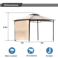 Gazebo Outdoor with Side Panel, 3m x 3m Canopy Tent Shelter with Extendable Awning for Garden Patio (Light Brown)