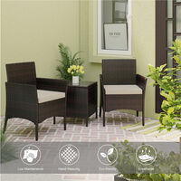 Garden Furniture Set of 3, Rattan Dining Table and 2 Chair with Cushions Cover for Outdoor Patio (Brown)