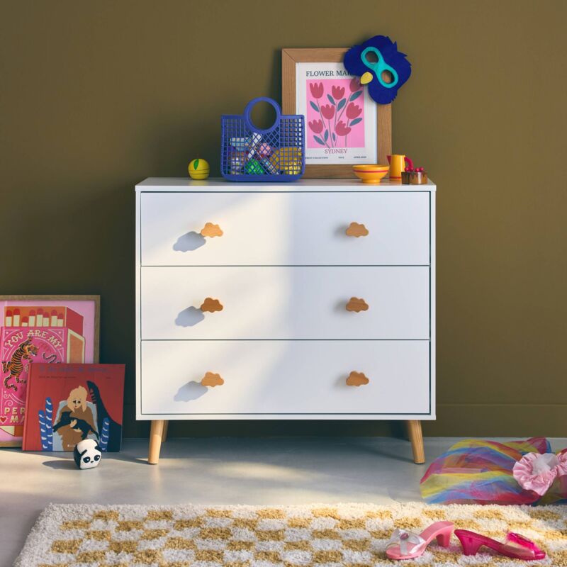Commode 4 Tiroirs Transparents Pour Enfant - Motif Mappemonde - Plastique PP - 36x28x49 Cm - Fabriqué En Espagne
