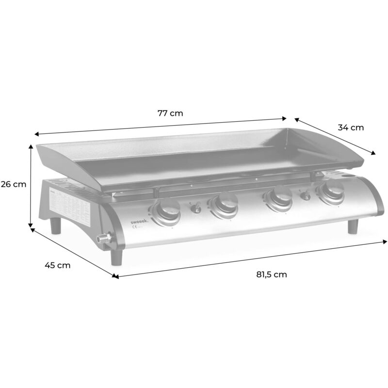 Plancha Gaz Outsunny 4 Brûleurs 9,6kW - Acier Émaillé, Transportable Et Antiadhésive
