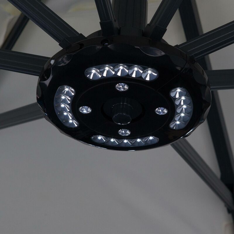 Lampe LED Pour Parasol Alice's Garden - Noir - Mât Central Ou Déporté - 24 LEDs, 3 Modes - Piles AA